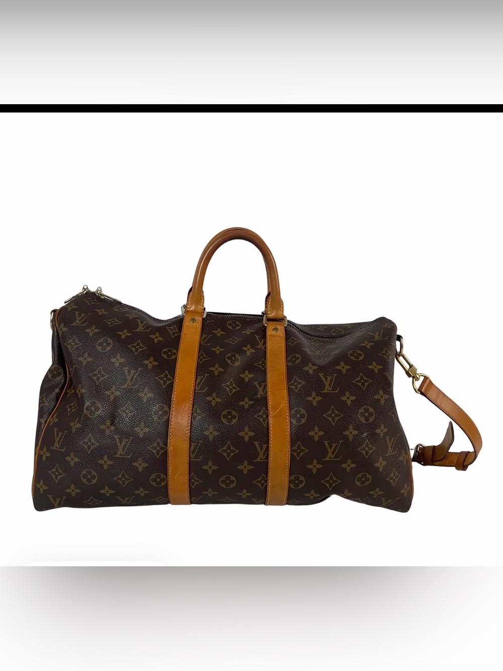 Louis Vuitton Monogram Canvas Travel Duffel with Tan Leather Trim size 50cm